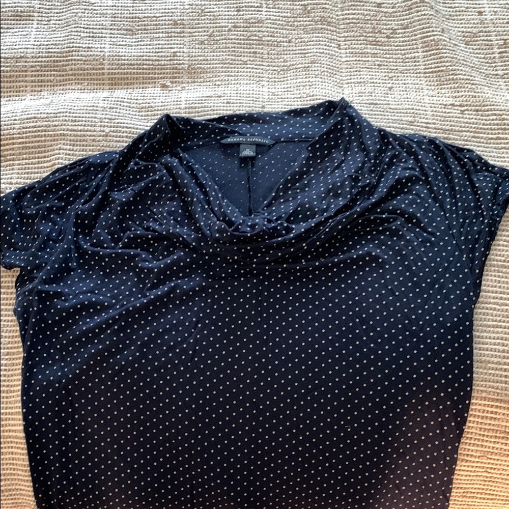 Navy Polka Dot Cowl Neck Top - Picture 6 of 6